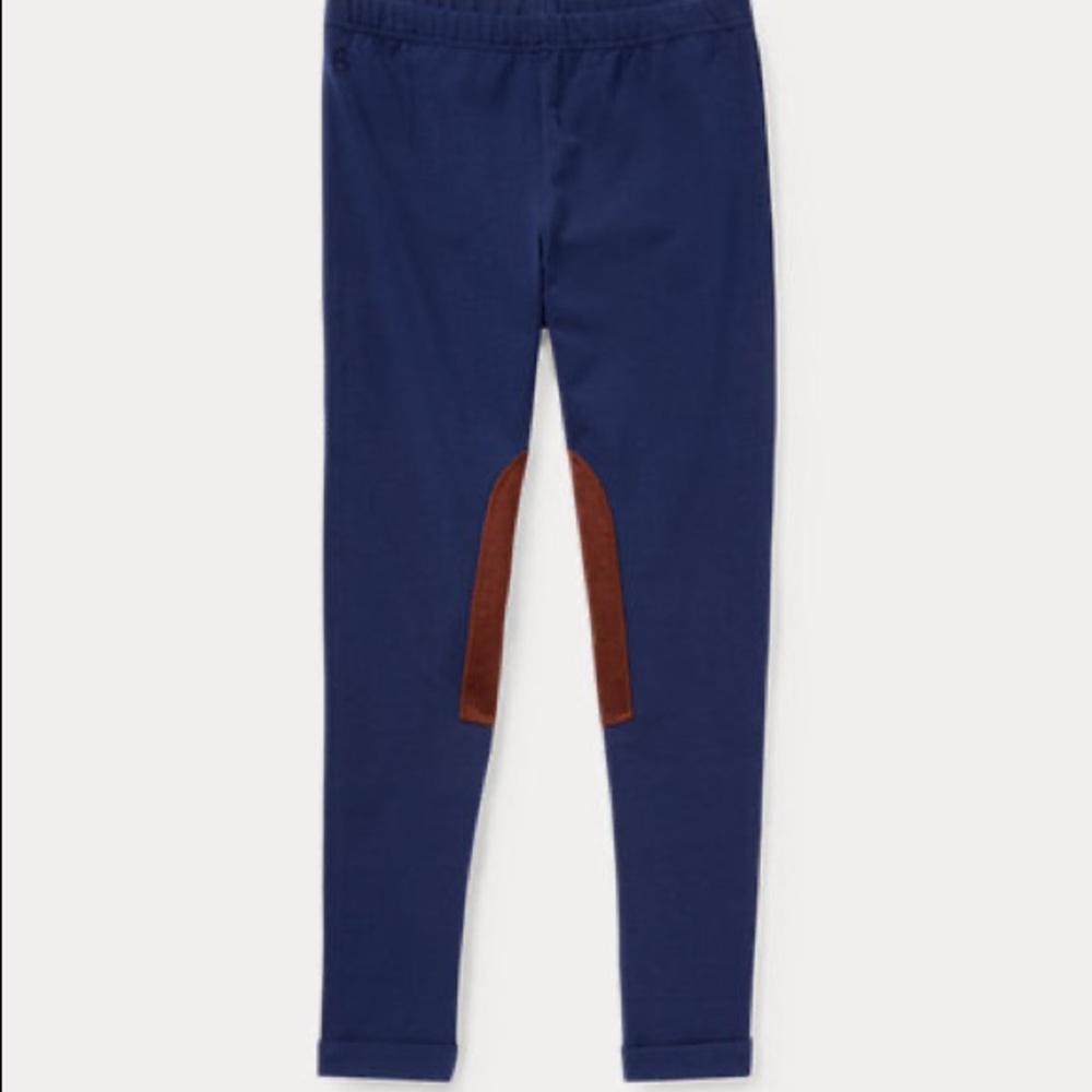 Girls Navy and Faux Suede Knee patch Leggings
